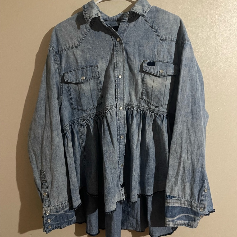 Free People Denim Baby Doll Top